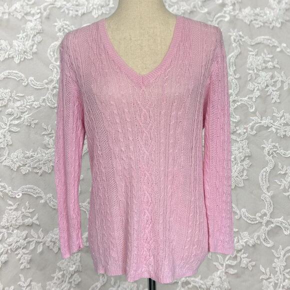 Ralph Lauren Linen Pink Sheer V-Neck Knit Sweater - Picture 1 of 4